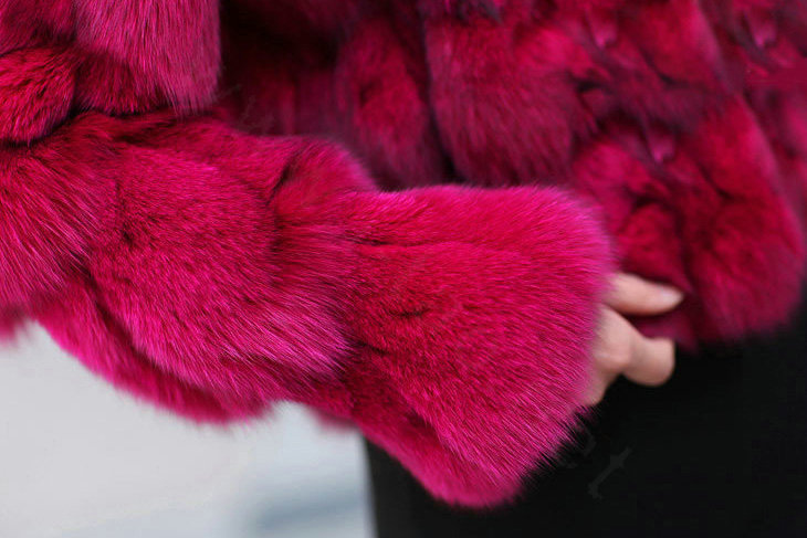 Women Luxury Genuine Fox Fur Coats Fashion Short Jacket Winter Real Fur Outerwear - Rose