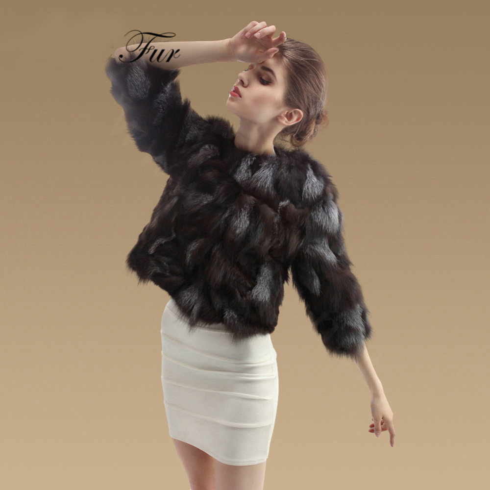 Women Nature Silver Fox Fur Jacket Lady Fashion Real fox Fur Coat Winter Short Fur Garment