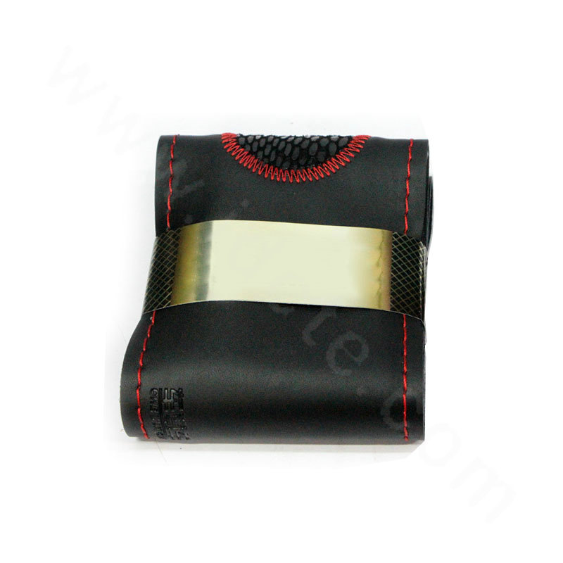 Auto Steering Wheel Covers Genuine Leather Snake Skin Hand Sewing 15 inch 38CM - Black