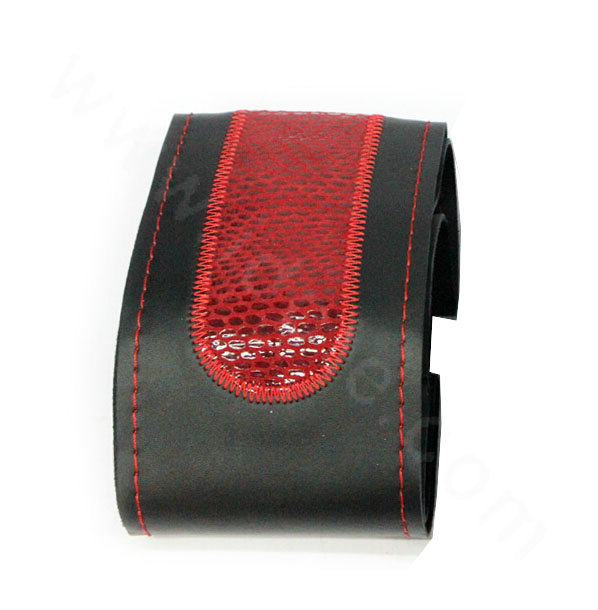 Auto Steering Wheel Covers Genuine Leather Snake Skin Hand Sewing 15 inch 38CM - Red