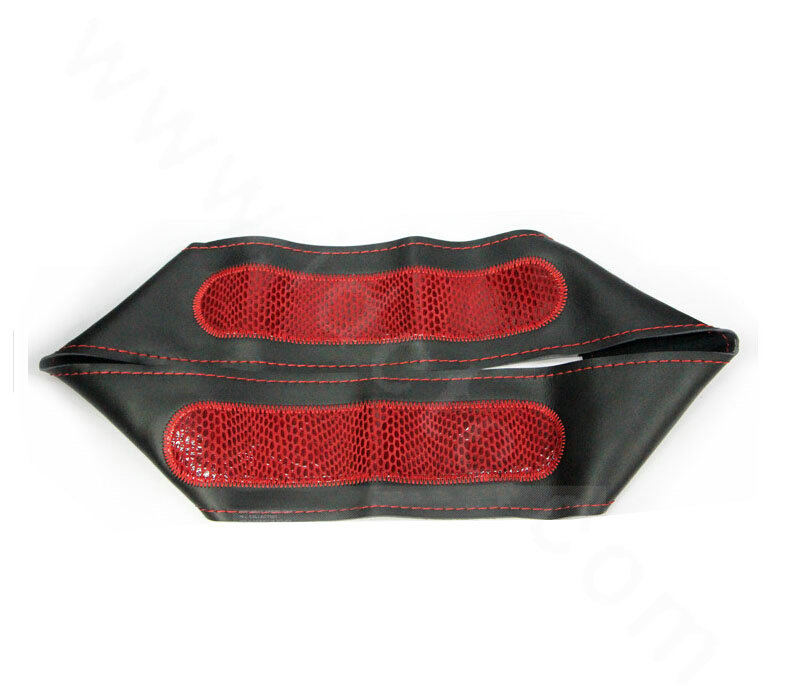 Auto Steering Wheel Covers Genuine Leather Snake Skin Hand Sewing 15 inch 38CM - Red