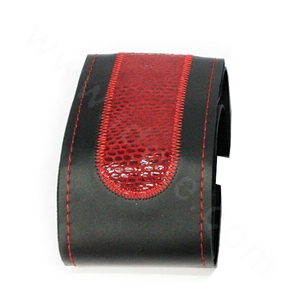 Auto Steering Wheel Covers Genuine Leather Snake Skin Hand Sewing 15 inch 38CM - Red