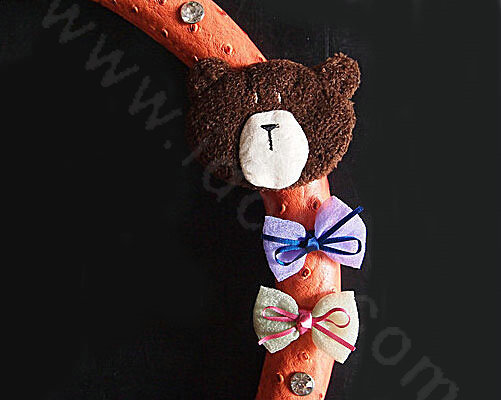 Bowknot Bear Diamond Genuine Leather Car Steering Wheel Covers 15 inch 38CM - Orange