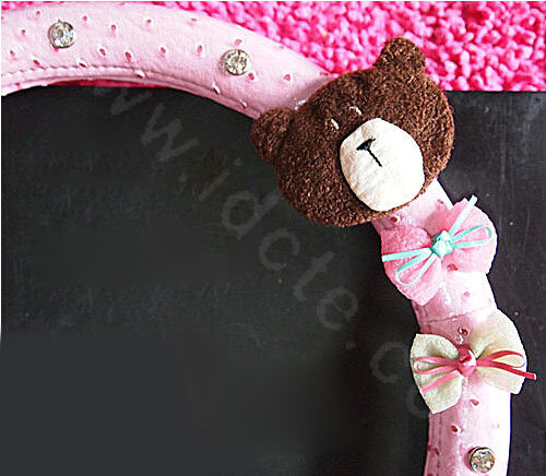 Bowknot Bear Diamond Genuine Leather Car Steering Wheel Covers 15 inch 38CM - Pink