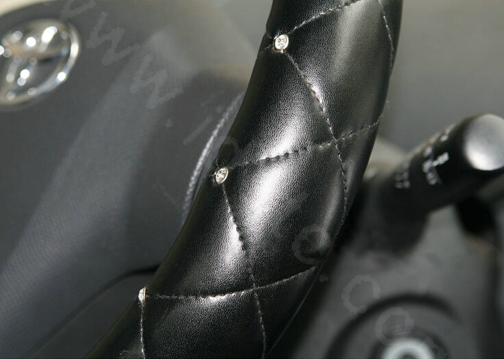 Bowknot Diamond PU Leather Car Steering Wheel Covers For Sale 15 inch 38CM - Black