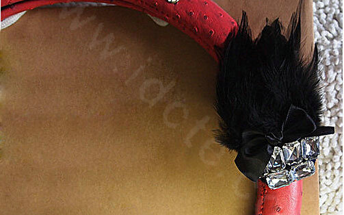 Bowknot Feather Diamond Genuine Leather Car Steering Wheel Covers 15 inch 38CM - Red