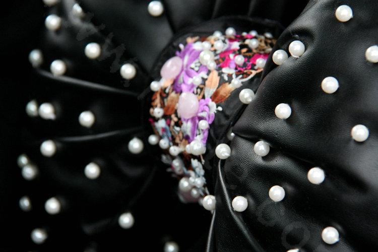 Bowknot Flower Auto Lumbar Pillow Genuine Sheepskin Pearl Support Cushion 1pcs - Black