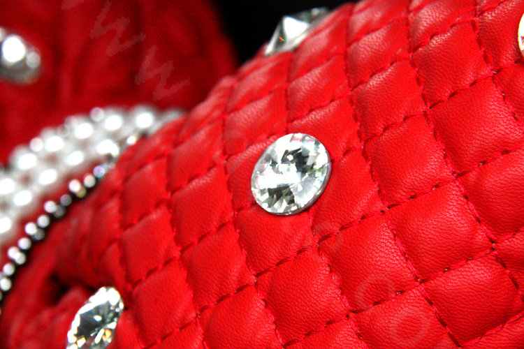 Bowknot Pearl Rhinestone Car Headrest Genuine Sheepskin Neck Safety Pillow 1pcs - Red