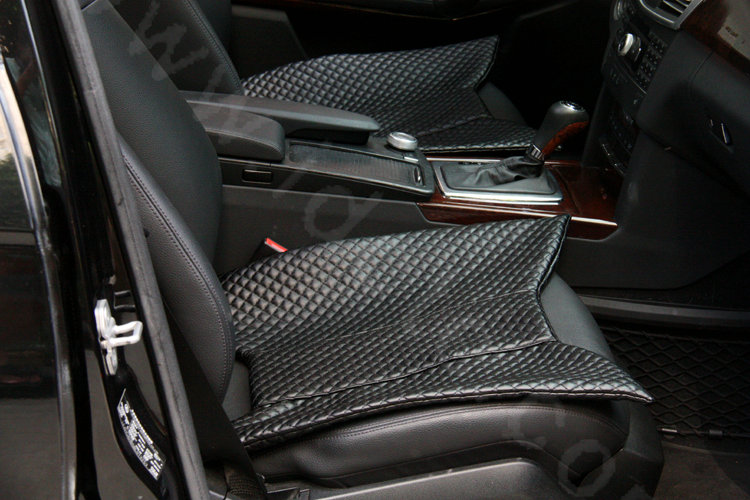 Calssic Bowknot Genuine Leather Universal Car Seat Cushion Diamond Lattice Pad 1pcs - Black