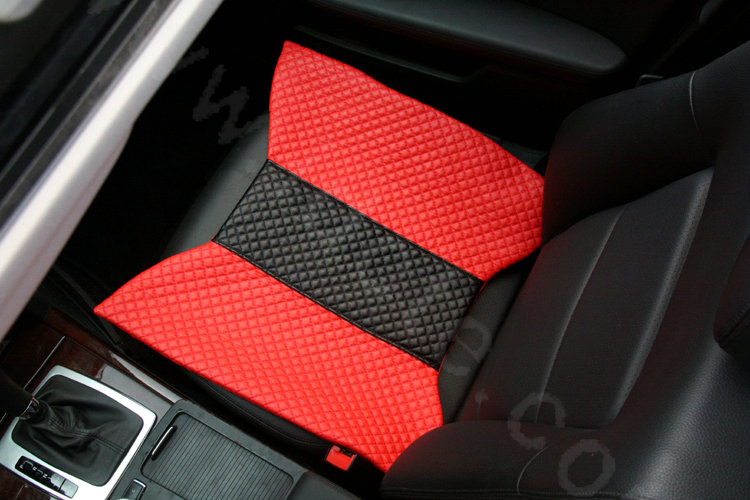 Calssic Bowknot Genuine Leather Universal Car Seat Cushion Diamond Lattice Pad 1pcs - Red Black