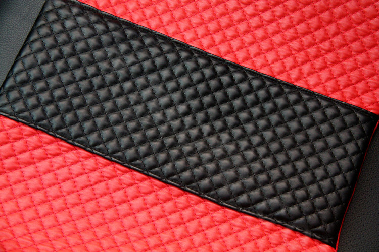 Calssic Bowknot Genuine Leather Universal Car Seat Cushion Diamond Lattice Pad 1pcs - Red Black