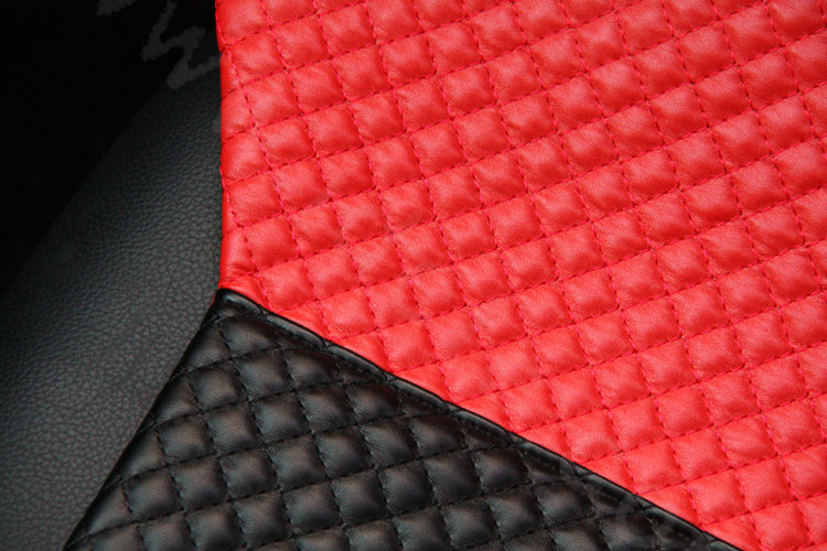 Calssic Bowknot Genuine Leather Universal Car Seat Cushion Diamond Lattice Pad 1pcs - Red Black
