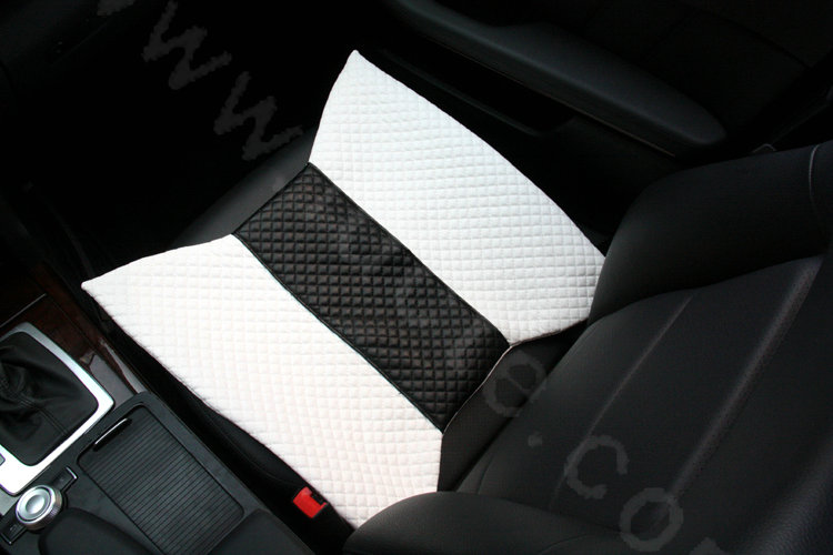 Calssic Bowknot Genuine Leather Universal Car Seat Cushion Diamond Lattice Pad 1pcs - White Black