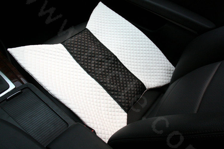 Calssic Bowknot Genuine Leather Universal Car Seat Cushion Diamond Lattice Pad 1pcs - White Black