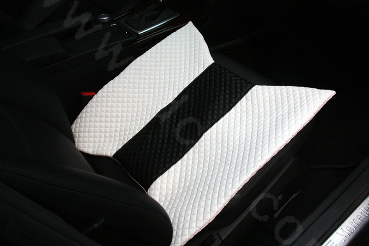 Calssic Bowknot Genuine Leather Universal Car Seat Cushion Diamond Lattice Pad 1pcs - White Black