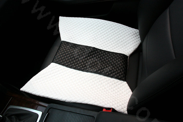 Calssic Bowknot Genuine Leather Universal Car Seat Cushion Diamond Lattice Pad 1pcs - White Black