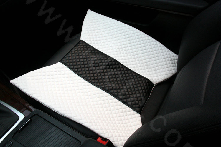 Calssic Bowknot Genuine Leather Universal Car Seat Cushion Diamond Lattice Pad 1pcs - White Black