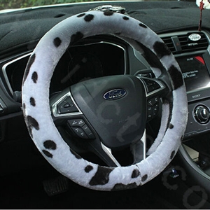 Calssic Fuzzy Milk Cow Print Winter Plush Car Steering Wheel Covers 15 inch 38CM - Gray