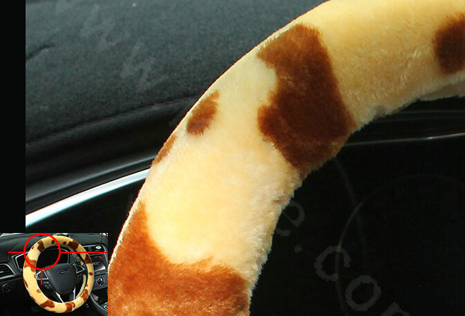 Calssic Fuzzy Milk Cow Print Winter Plush Car Steering Wheel Covers 15 inch 38CM - Yellow