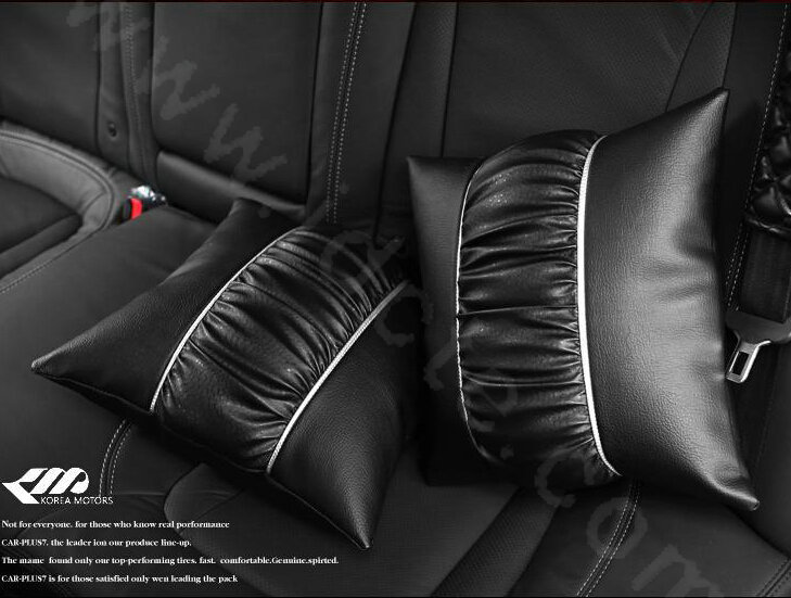 Calssic General Car Lumbar Pillow Genuine Lamb Leather Back Support Cushion 1pcs - Black