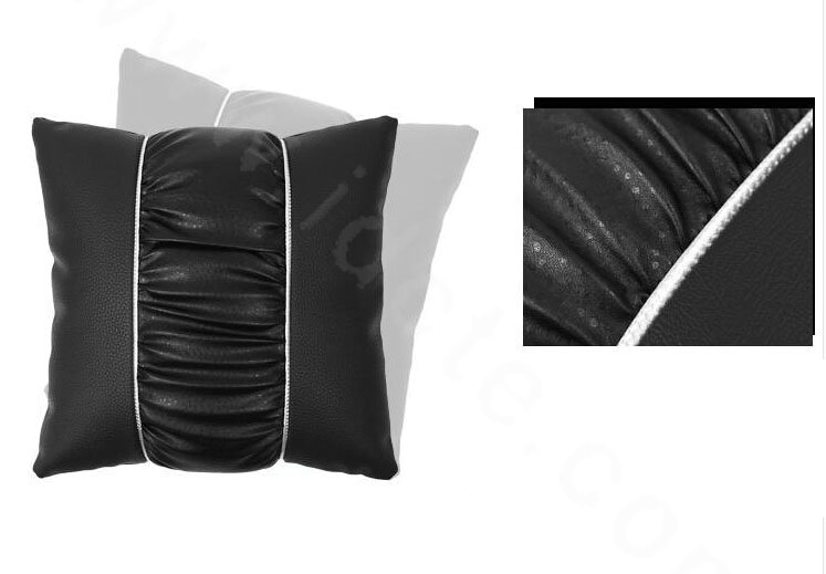 Calssic General Car Lumbar Pillow Genuine Lamb Leather Back Support Cushion 1pcs - Black