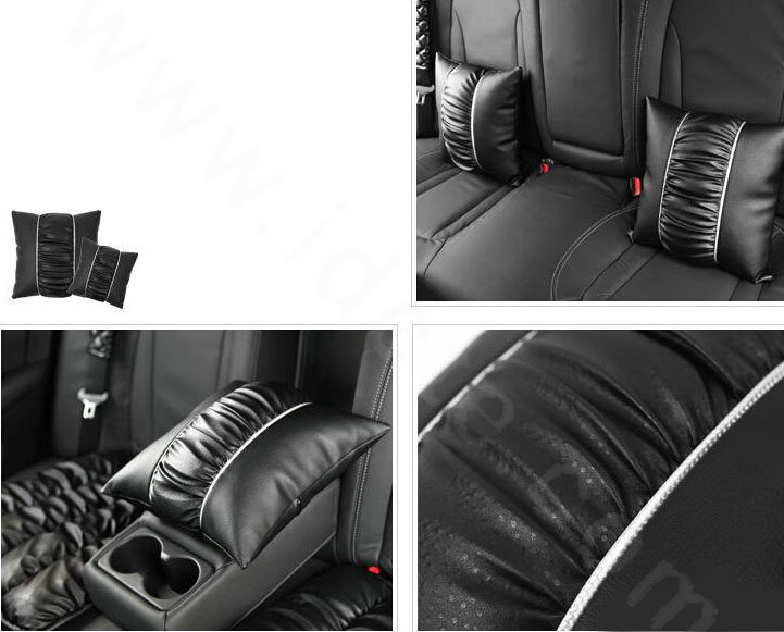 Calssic General Car Lumbar Pillow Genuine Lamb Leather Back Support Cushion 1pcs - Black