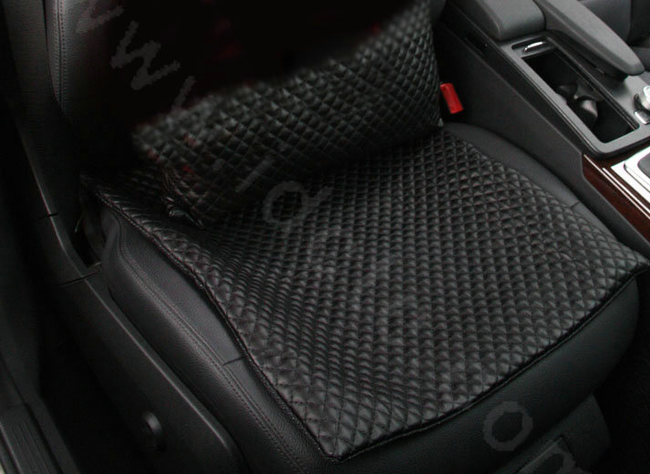 Calssic Genuine Leather Universal Car Seat Cushion Diamond Lattice Auto Pad 1pcs - Black