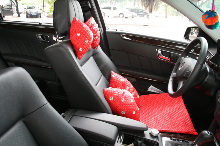 Calssic Genuine Leather Universal Car Seat Cushion Diamond Lattice Auto Pad 1pcs - Red