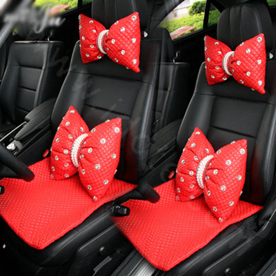 Calssic Genuine Leather Universal Car Seat Cushion Diamond Lattice Auto Pad 1pcs - Red