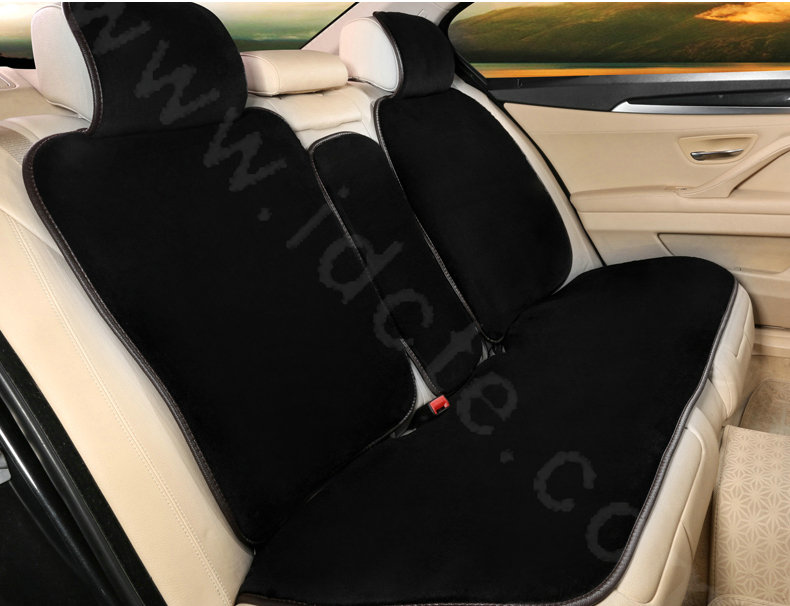 Calssic Luxury Genuine Wool Auto Cushion Women Universal Car Seat Covers 15pcs Sets - Black