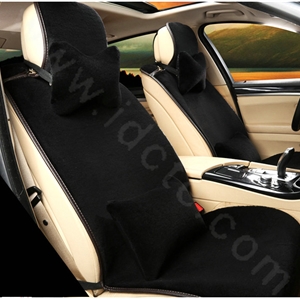 Calssic Luxury Genuine Wool Auto Cushion Women Universal Car Seat Covers 15pcs Sets - Black