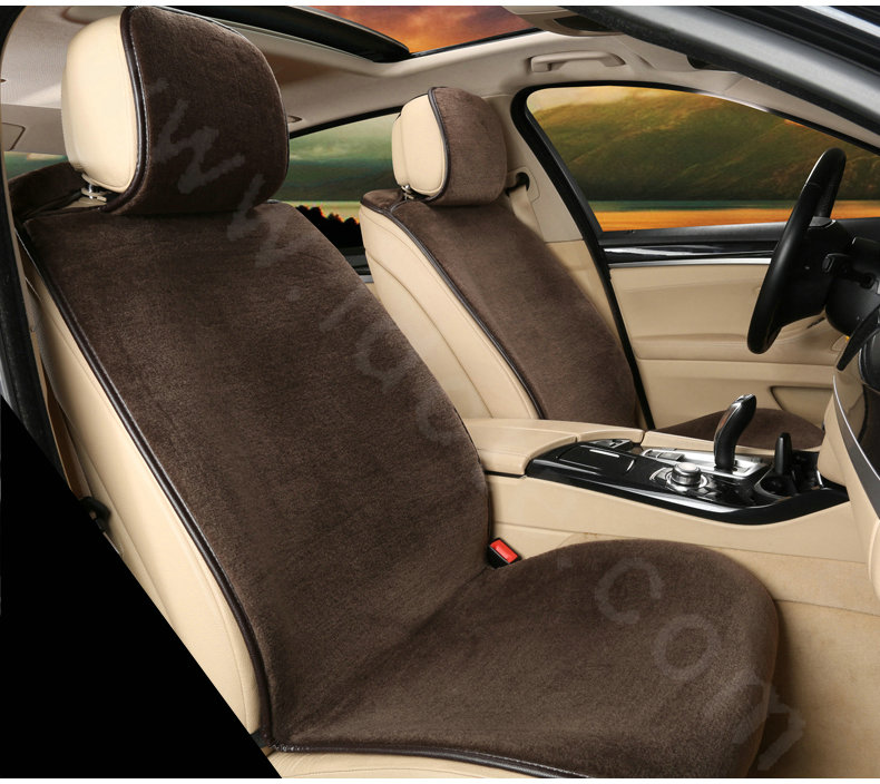 Calssic Luxury Genuine Wool Auto Cushion Women Universal Car Seat Covers 15pcs Sets - Coffee