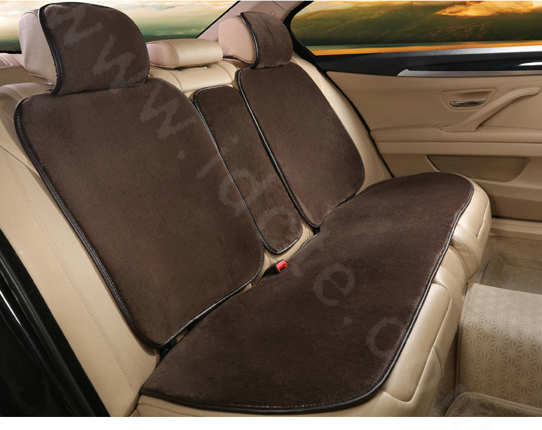 Calssic Luxury Genuine Wool Auto Cushion Women Universal Car Seat Covers 15pcs Sets - Coffee