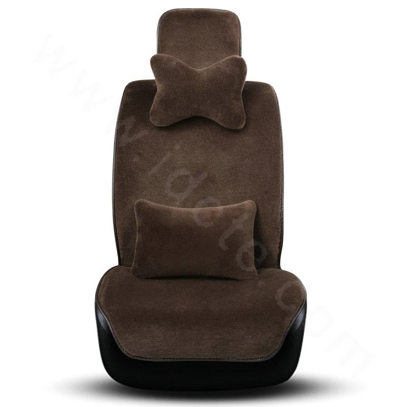 Calssic Luxury Genuine Wool Auto Cushion Women Universal Car Seat Covers 15pcs Sets - Coffee