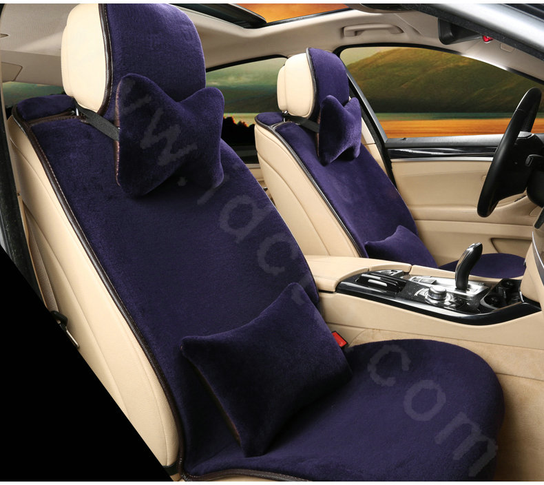 Calssic Luxury Genuine Wool Auto Cushion Women Universal Car Seat Covers 15pcs Sets - Purple