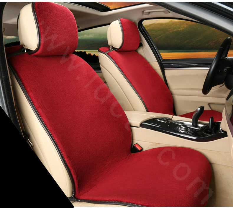 Calssic Luxury Genuine Wool Auto Cushion Women Universal Car Seat Covers 15pcs Sets - Red