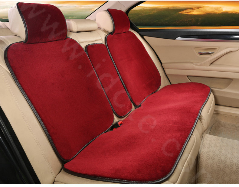 Calssic Luxury Genuine Wool Auto Cushion Women Universal Car Seat Covers 15pcs Sets - Red