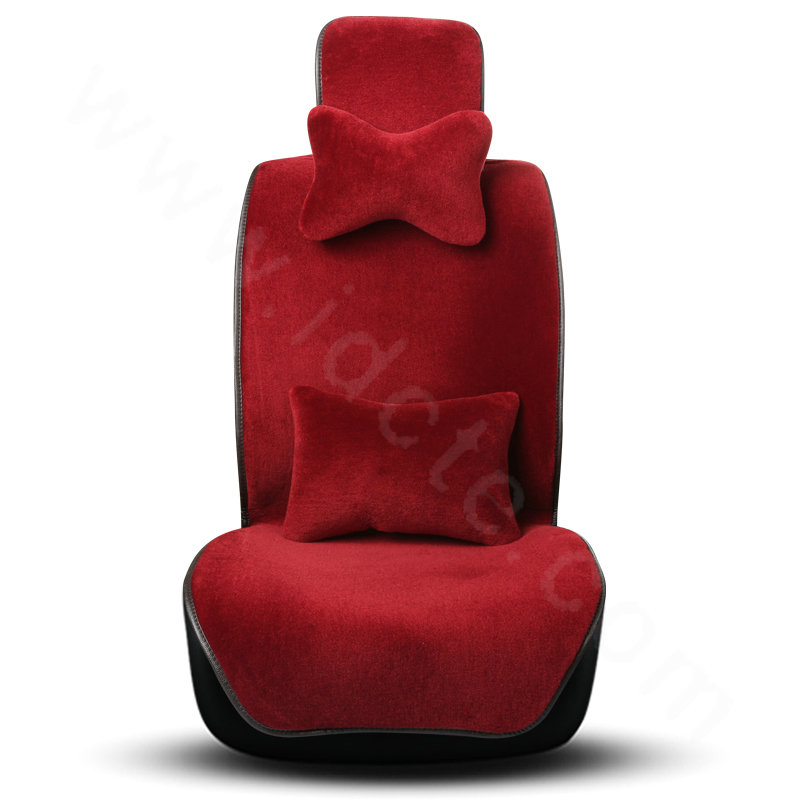 Calssic Luxury Genuine Wool Auto Cushion Women Universal Car Seat Covers 15pcs Sets - Red