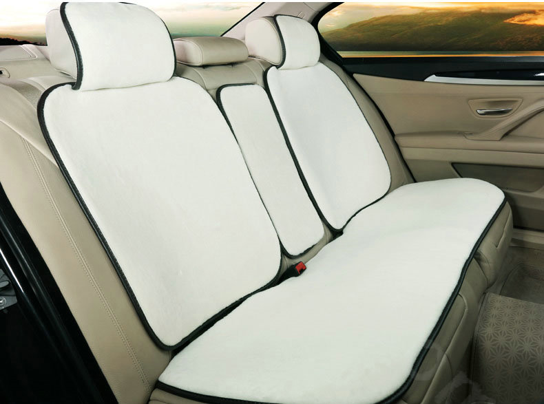 Calssic Luxury Genuine Wool Auto Cushion Women Universal Car Seat Covers 15pcs Sets - White