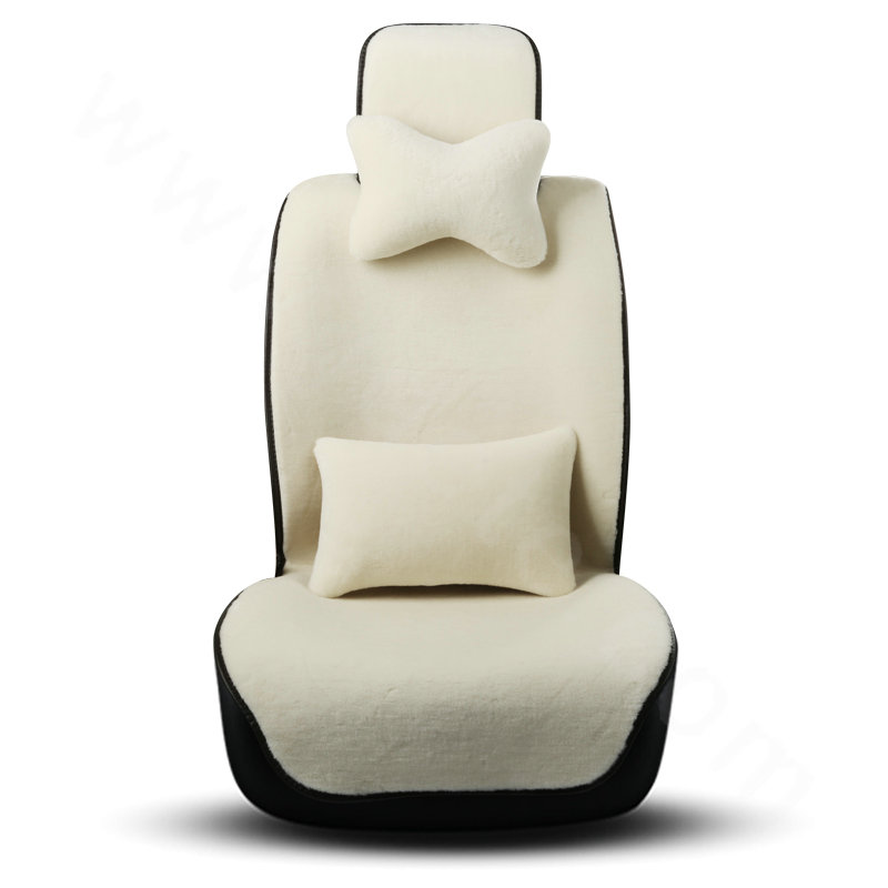 Calssic Luxury Genuine Wool Auto Cushion Women Universal Car Seat Covers 15pcs Sets - White