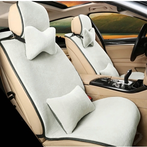 Calssic Luxury Genuine Wool Auto Cushion Women Universal Car Seat Covers 15pcs Sets - White