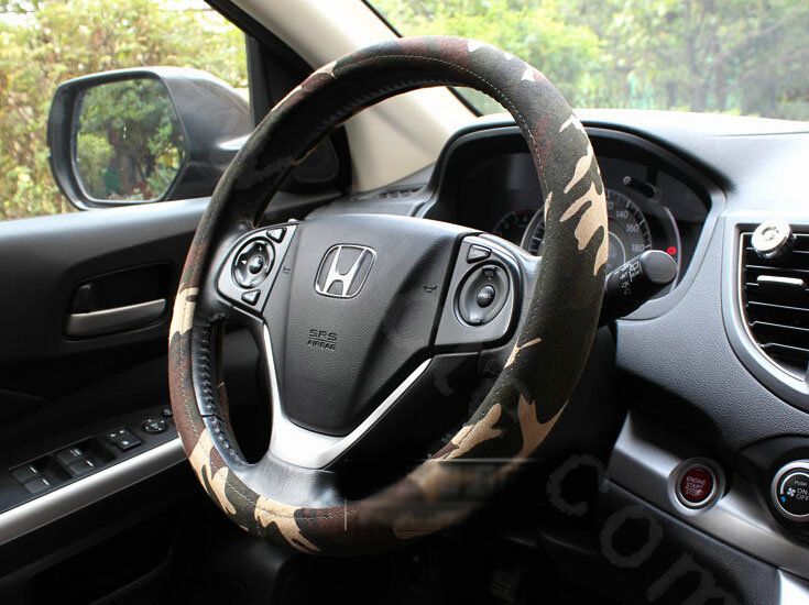 Calssic Man Camo Cloth Auto Grip Steering Wheel Covers 15 inch 38CM - Green Beige