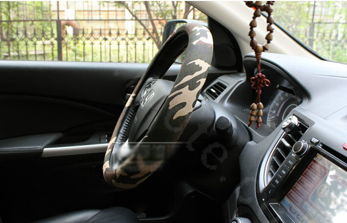 Calssic Man Camo Cloth Auto Grip Steering Wheel Covers 15 inch 38CM - Green Beige