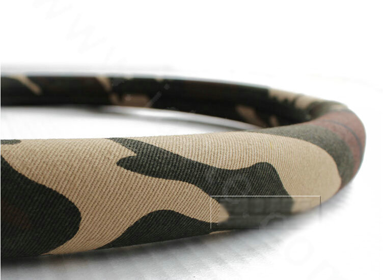 Calssic Man Camo Cloth Auto Grip Steering Wheel Covers 15 inch 38CM - Green Beige