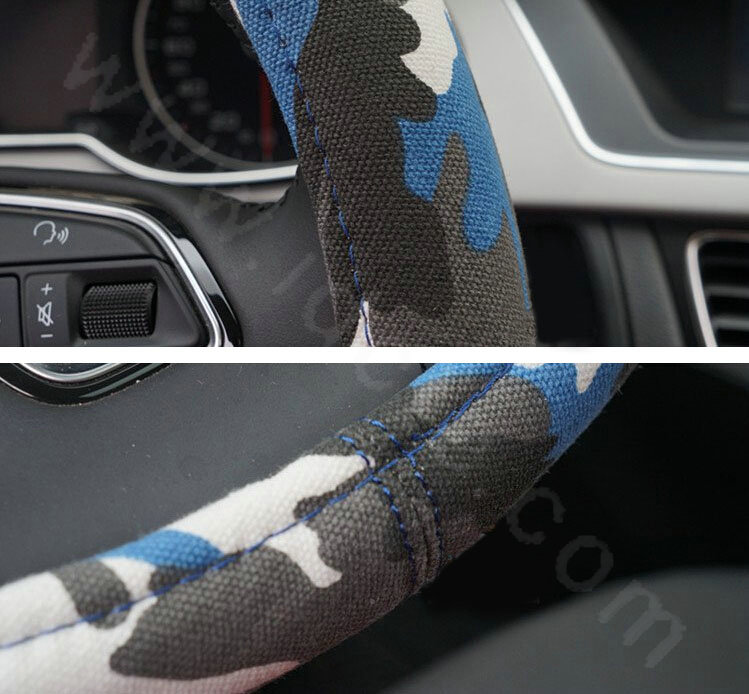 Calssic Man Camo Flax Car Steering Wheel Covers 15 inch 38CM Four Seasons General - Blue