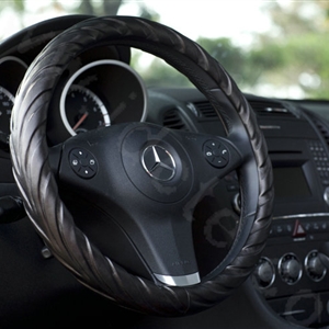 Calssic Man Genuine Lamb Leather Grip Auto Steering Wheel Covers 15 inch 38CM - Black