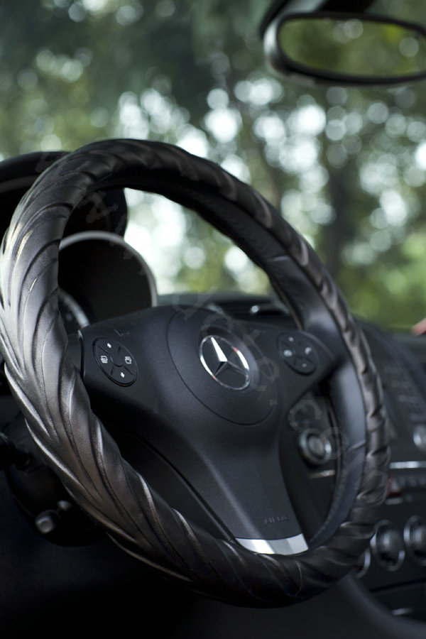 Calssic Man Genuine Lamb Leather Grip Auto Steering Wheel Covers 16 inch 40CM - Black