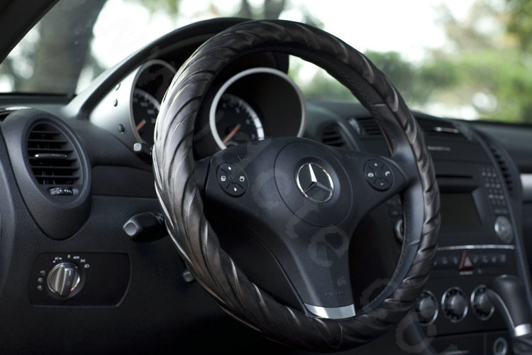 Calssic Man Genuine Lamb Leather Grip Auto Steering Wheel Covers 16 inch 40CM - Black