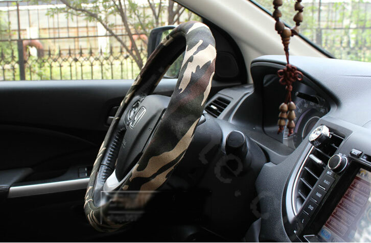 Calssic Man Wave Camo Cloth Auto Grip Steering Wheel Covers 15 inch 38CM - Green Beige