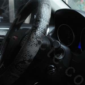 Calssic Python Snake Print PU Leather Car Steering Wheel Covers 15 inch 38CM - Gray Black
